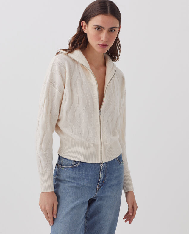 Cardigan aus Merinowolle mit Reißverschluss I307 ecru