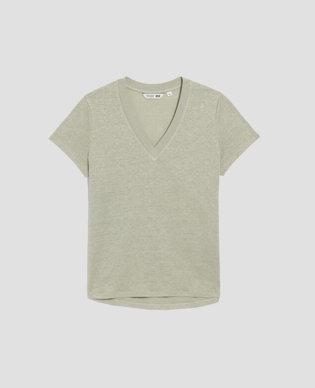SARAH - T-Shirt mit V-Ausschnitt aus Leinen U520 green