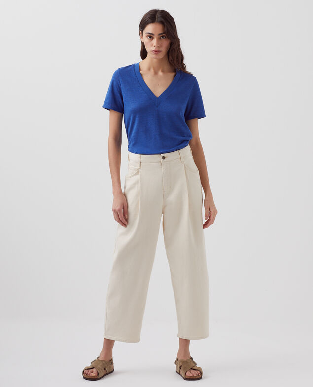 SARAH - T-Shirt mit V-Ausschnitt aus Leinen H660 sodalite blue