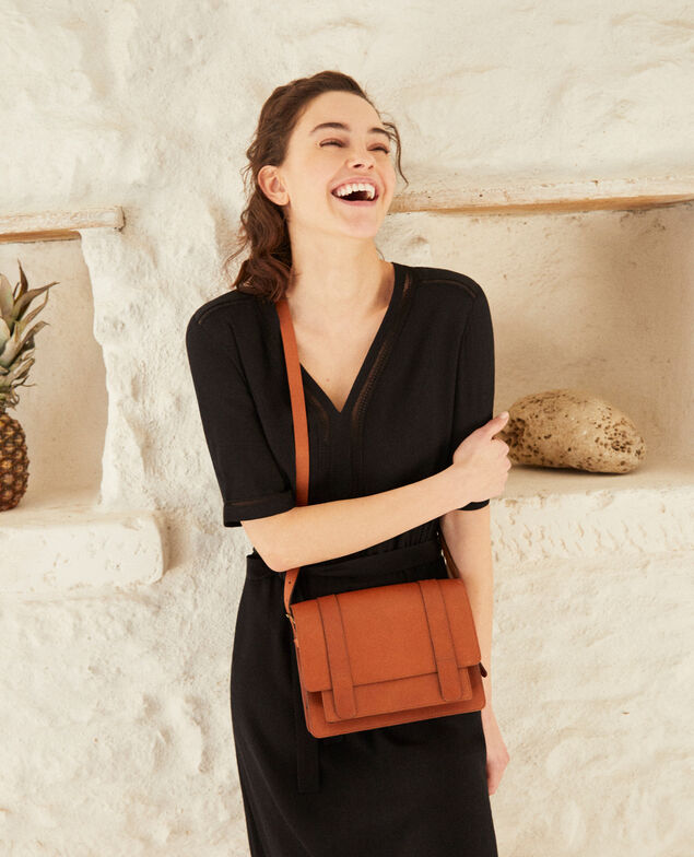 Tasche aus glattem Leder, kleines Modell Camel