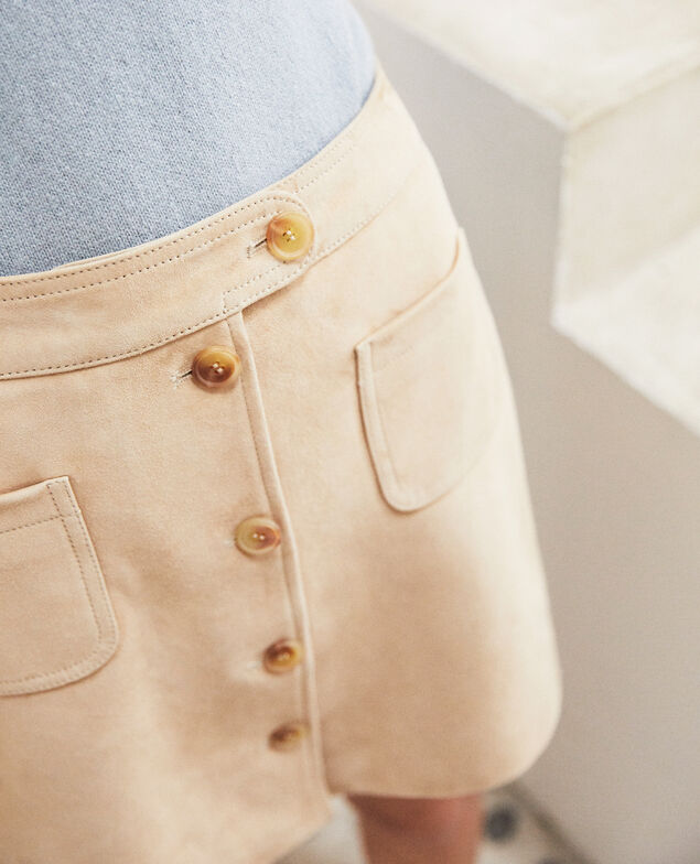 Kurzer Rock aus Wildleder Camel beige