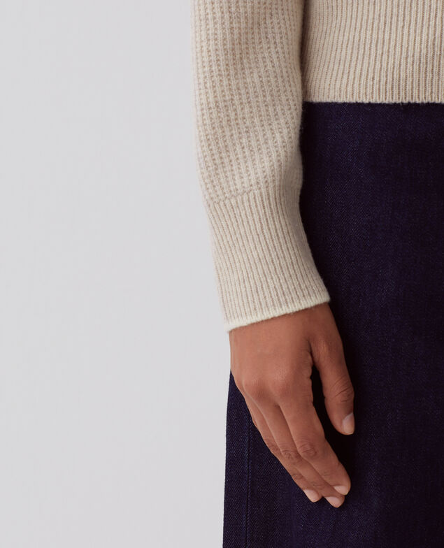 Rollkragenpullover mit Reißverschluss aus Wolle U300 natural