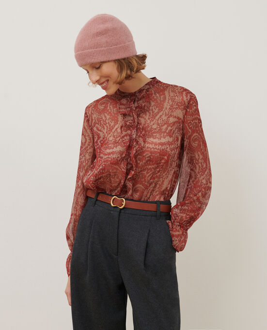 Langarmbluse A182 PRINT IKAT WINE