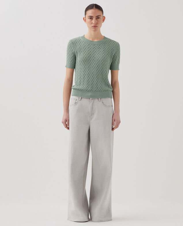 Kurzärmliger Pullover aus Leinen J510 jadeite green