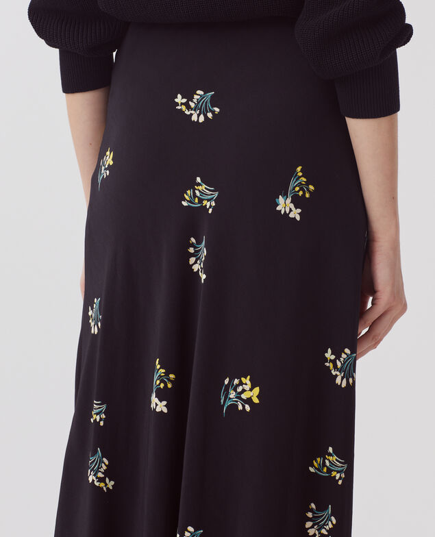 Fließend fallender Midi-Rock J091 fl bouquet black