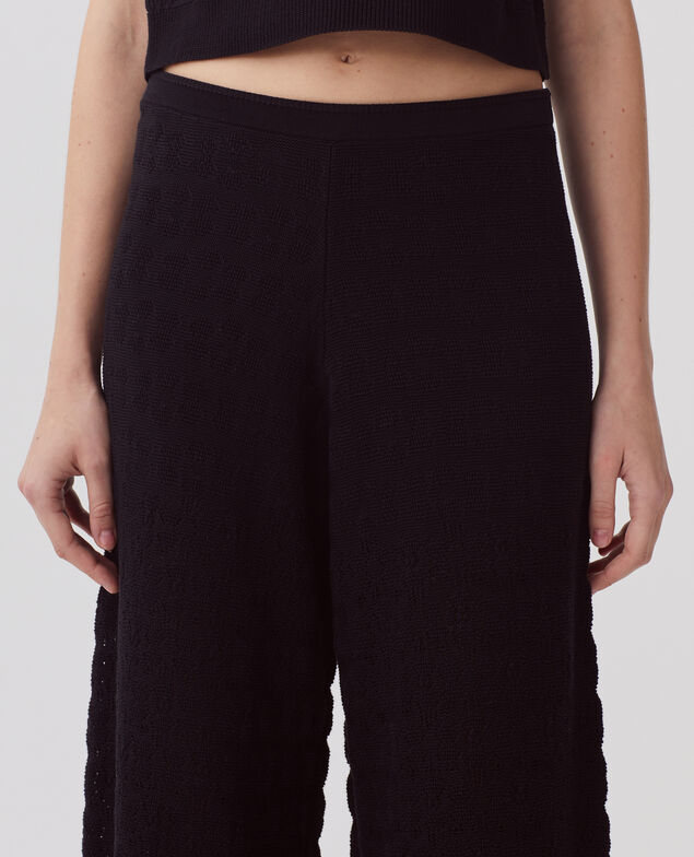 Ausgestellte strukturierte Häkelhose aus Baumwolle H091 black beauty