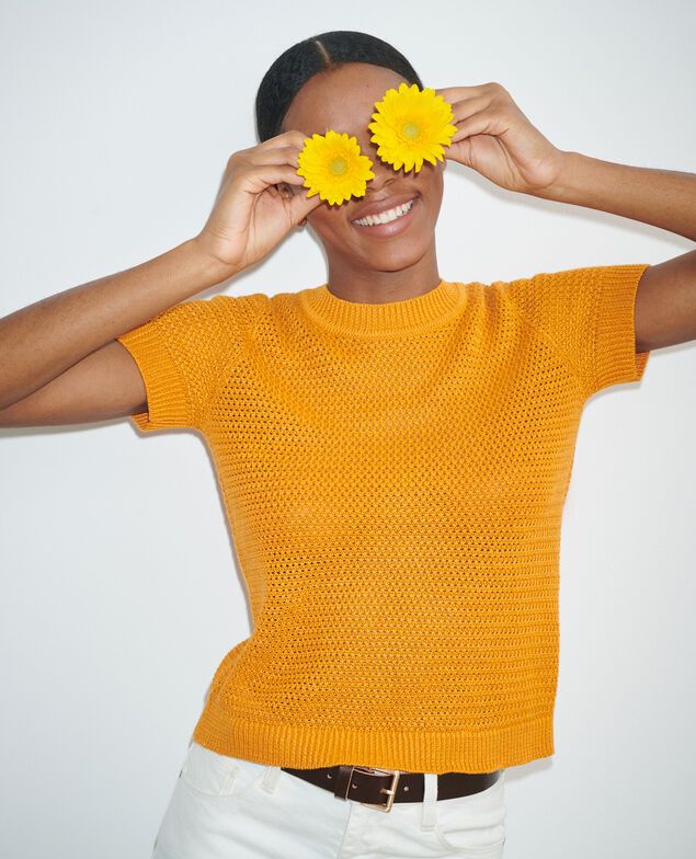 Kurzärmliger Pullover aus Leinen 23 orange