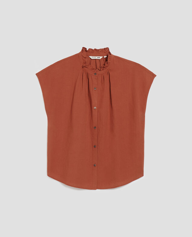 Ärmellose Bluse mit Rüschenkragen U260 orange