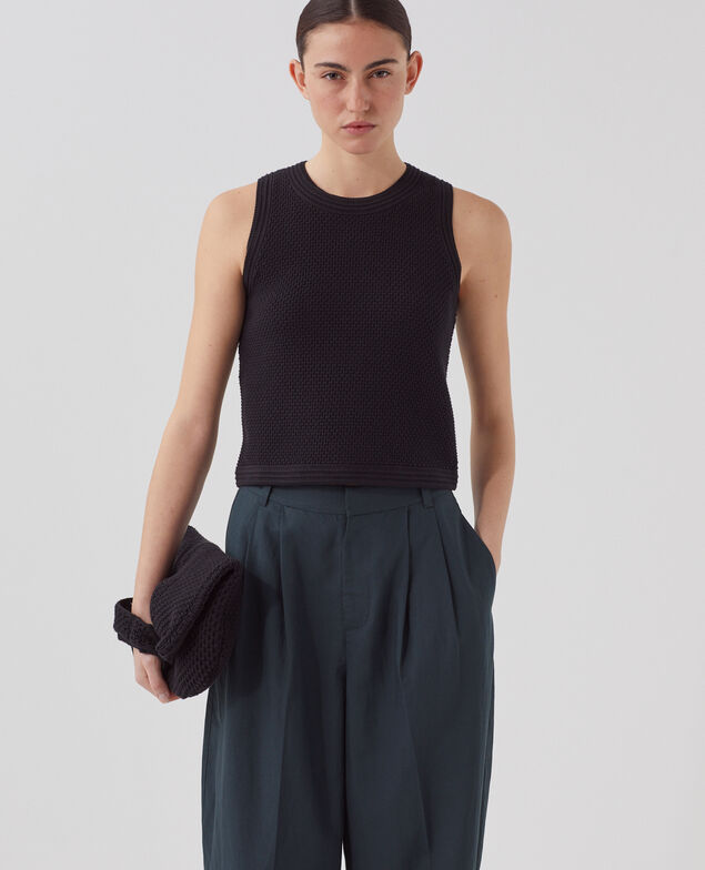 Top mit Ajourstrick aus Baumwolle U090 black