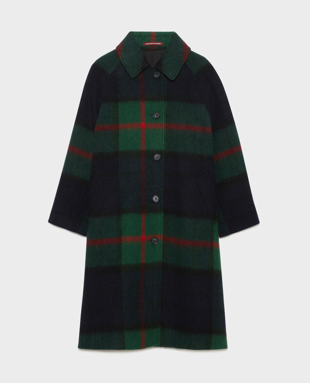 Langer Mantel aus Mischwolle A551 green check