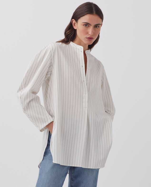 Oversize Bluse aus satinierter Baumwolle J011 st white kaki