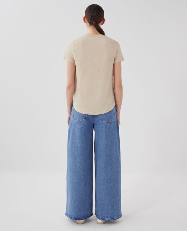 SARAH - T-Shirt mit V-Ausschnitt aus Leinen J020 beige lining