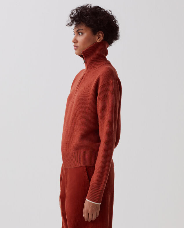 Rollkragenpullover mit Reißverschluss aus Wolle U270 orange