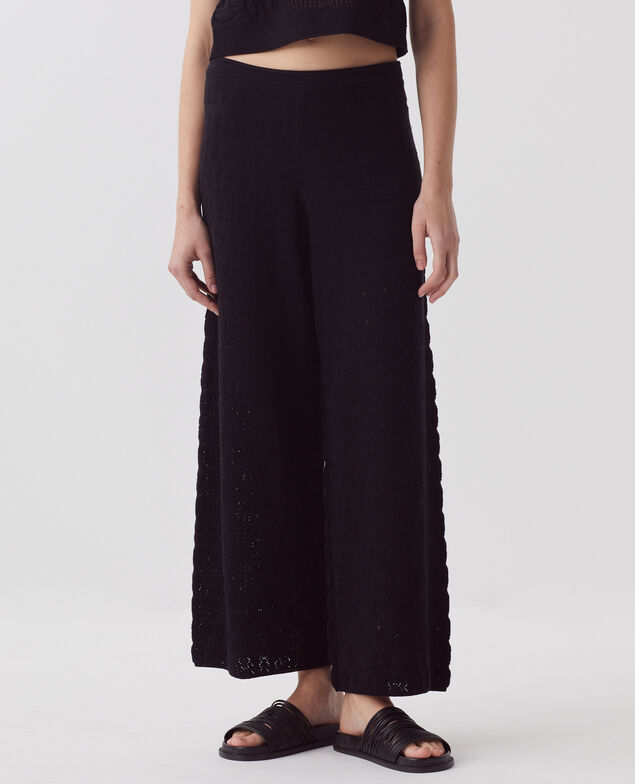 Ausgestellte strukturierte Häkelhose aus Baumwolle H091 black beauty