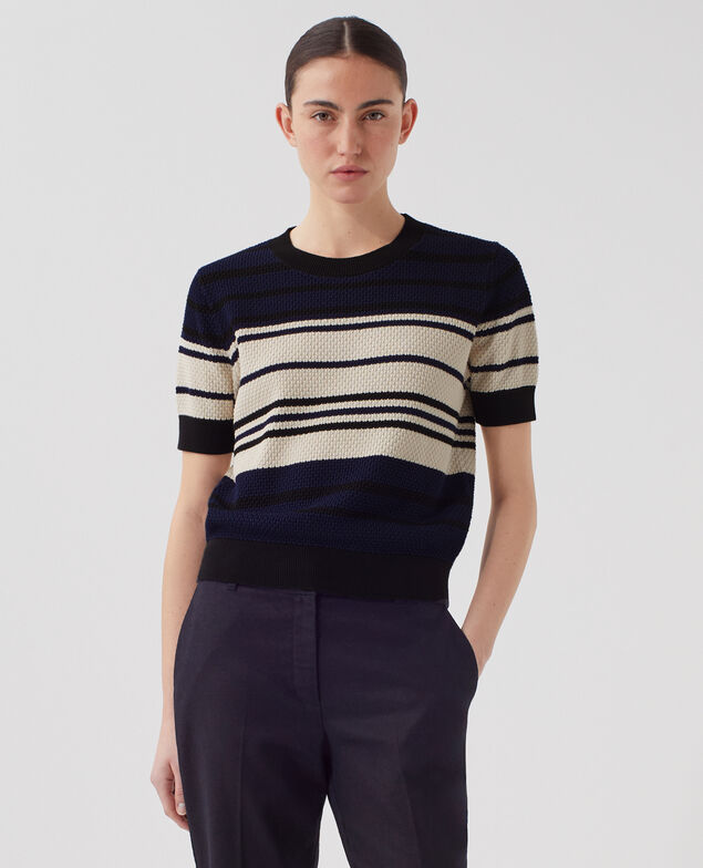 Kurzärmliger Pullover aus Baumwolle J695 st ecru navy