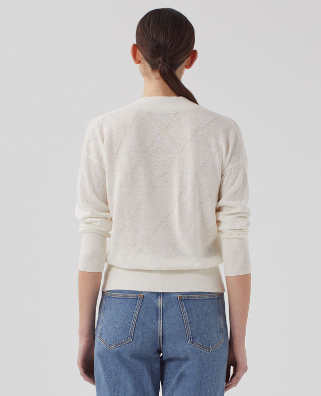 Pullover mit V-Ausschnitt und langen Ärmeln H013 gardenia
