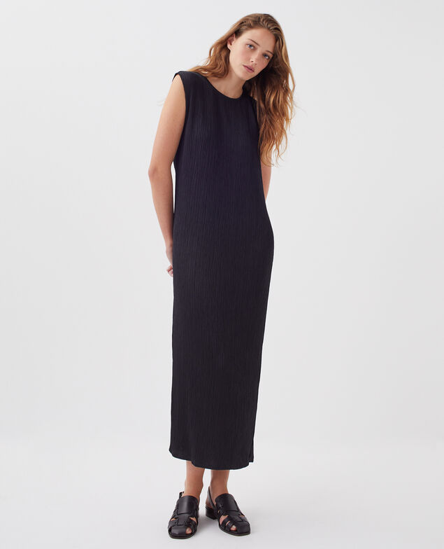 Langes, strukturiertes Kleid ohne Ärmel H091 black beauty