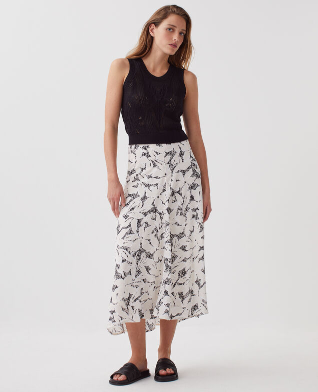 Asymmetrischer Rock mit fließendem Fall J301 flower camo ecru
