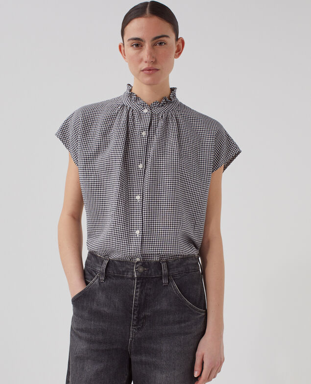 Ärmellose Bluse mit Rüschenkragen J093 gingham check