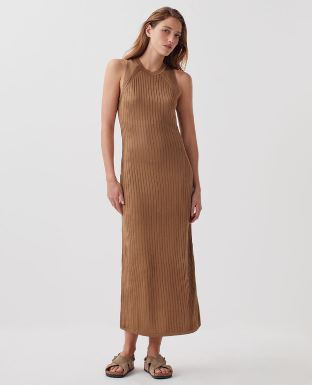 Langes Rippstrickkleid H330 tiger's eye