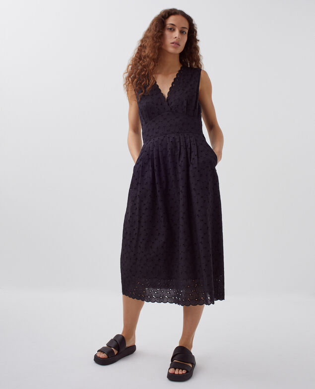 Langes Kleid mit Lochstickerei H091 black beauty