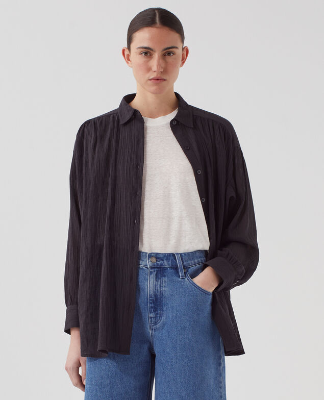 Bluse aus Plissée-Baumwolle H091 black beauty