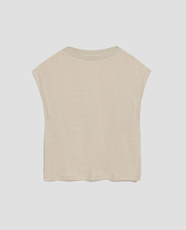 KARO - Boxy T-Shirt aus Leinen J020 beige lining