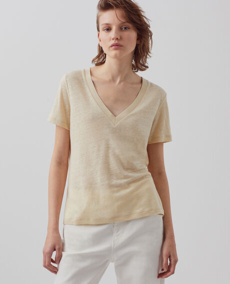 SARAH - T-Shirt mit V-Ausschnitt aus Leinen
