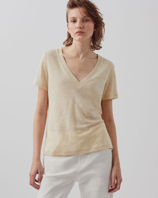 SARAH - T-Shirt mit V-Ausschnitt aus Leinen 0300 CASTLE WALL