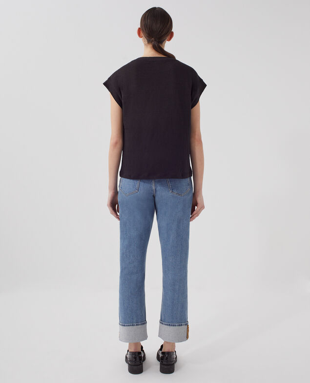 KARO - Boxy T-Shirt aus Leinen H091 black beauty