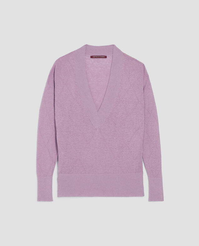 Pullover mit V-Ausschnitt und langen Ärmeln J720 lavender herb