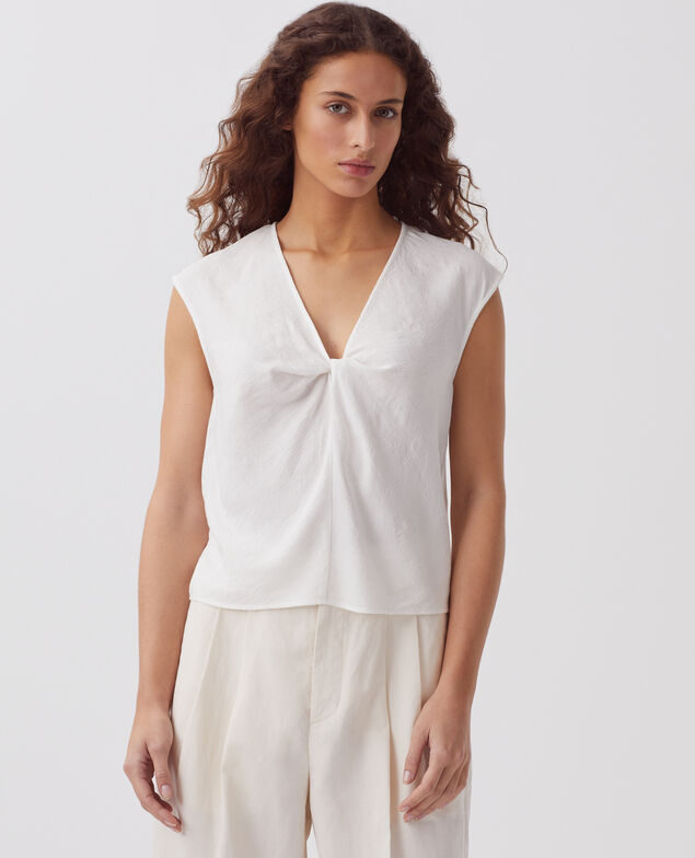 Fließend fallendes, ärmelloses Top mit Zopfmuster H003 white
