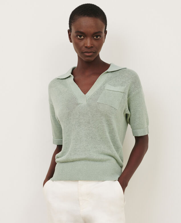 Kurzärmliges Poloshirt aus Leinen 50 green