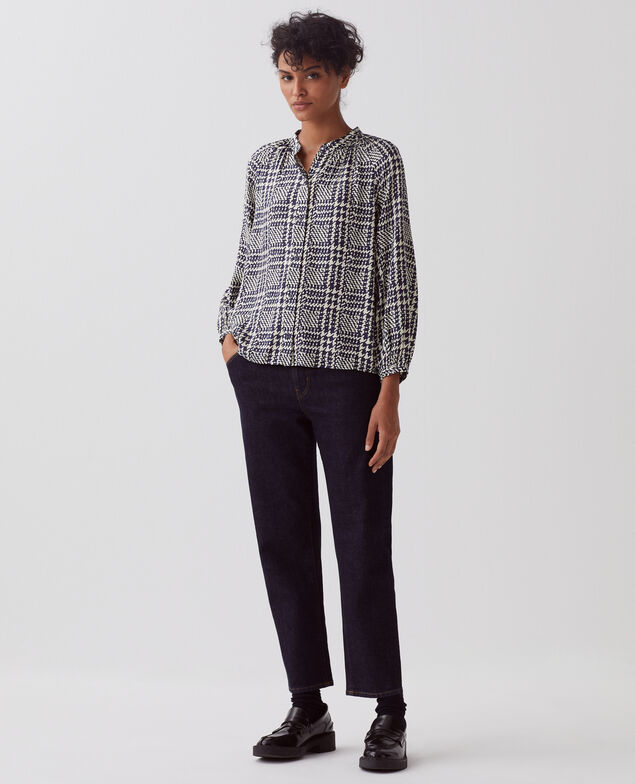 Fließend fallende Langarmbluse I681 houndstooth ble