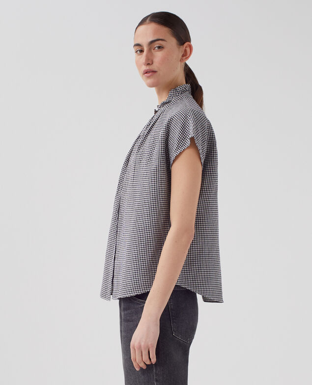 Ärmellose Bluse mit Rüschenkragen J093 gingham check