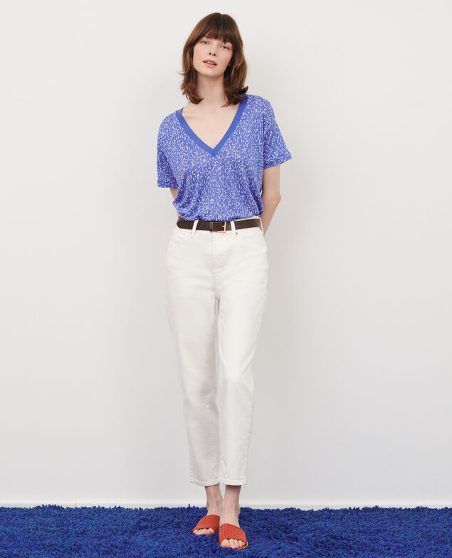 SARAH - T-Shirt mit V-Ausschnitt aus Leinen 91 print blue