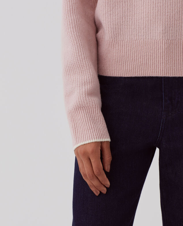 Rollkragenpullover mit Reißverschluss aus Wolle U110 pink