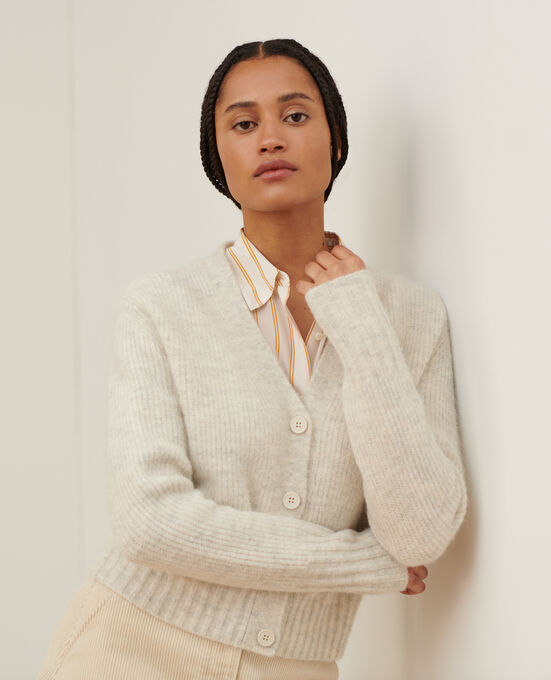 Cardigan aus Alpakamischwolle A009 WHITE KNIT