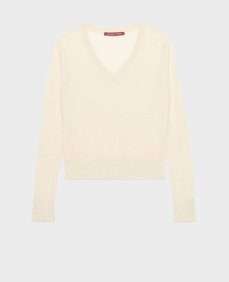 Strukturierter Pullover aus Leinen 0010 buttercream 3sju191l01