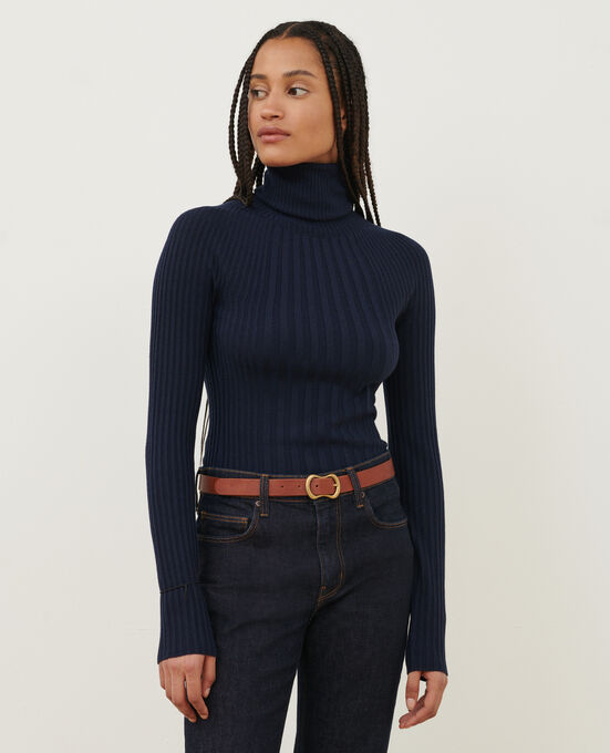 Pullover mit Rollkragen aus Merinowolle A699 NAVY KNIT
