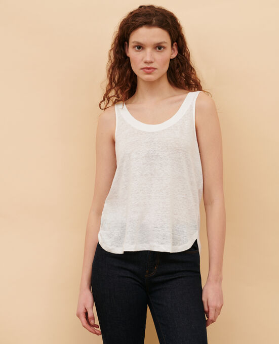 Ärmelloses T-Shirt aus Leinen 00 WHITE