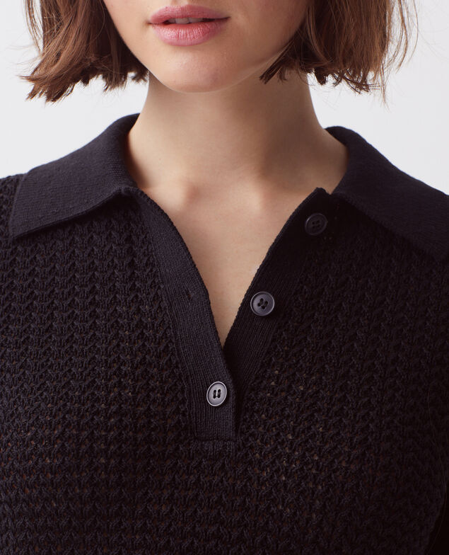Pullover mit Polokragen und kurzen Ärmeln H091 black beauty