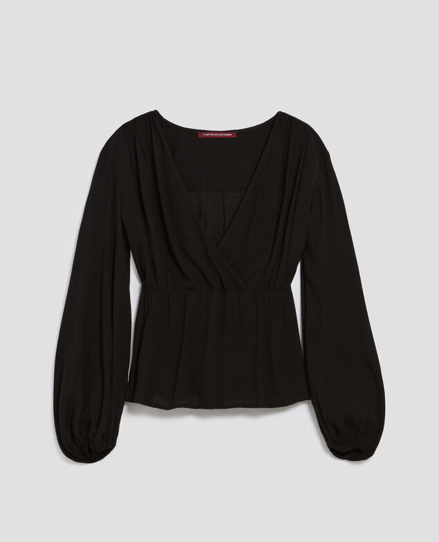 Fließend fallende Wickelbluse H091 black beauty