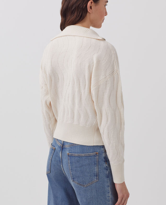 Cardigan aus Merinowolle mit Reißverschluss I307 ecru