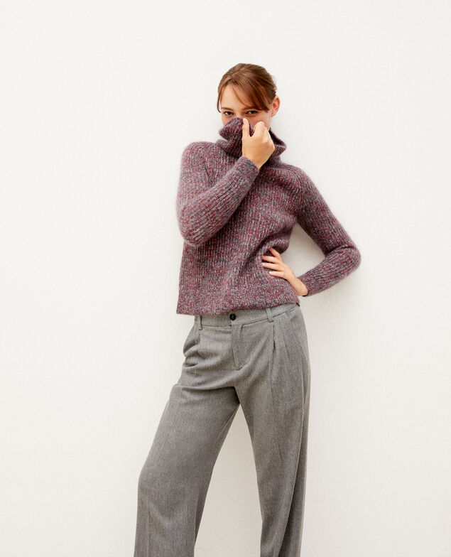 Rollkragenpullover mit Mohair Rio red/ever green/off white