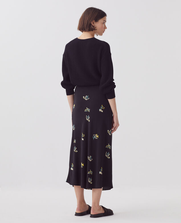 Fließend fallender Midi-Rock J091 fl bouquet black