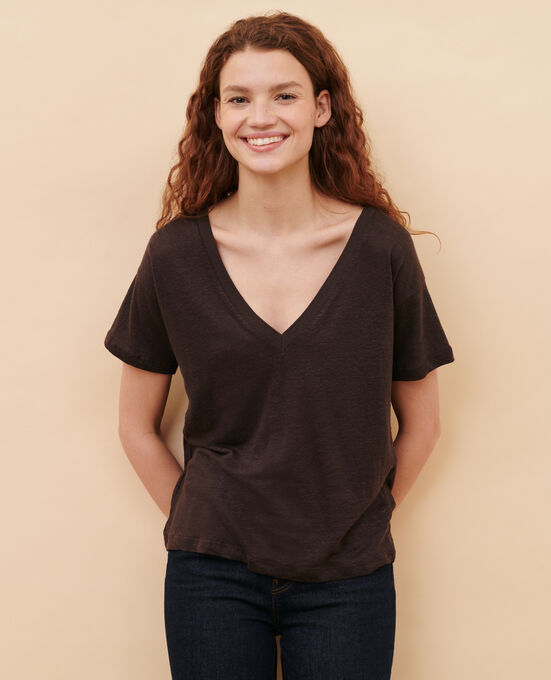 SARAH - T-Shirt mit V-Ausschnitt aus Leinen MOLE