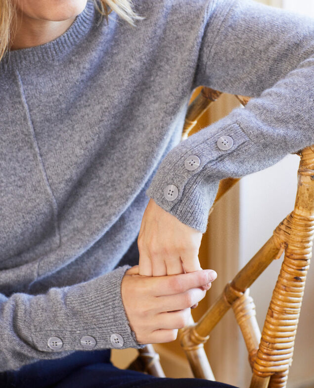 Pullover mit Knöpfen an den Ärmeln 100 % Kaschmir Light grey