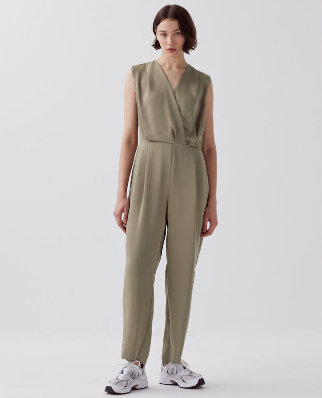 Satinierter fließender Jumpsuit I560 covert green