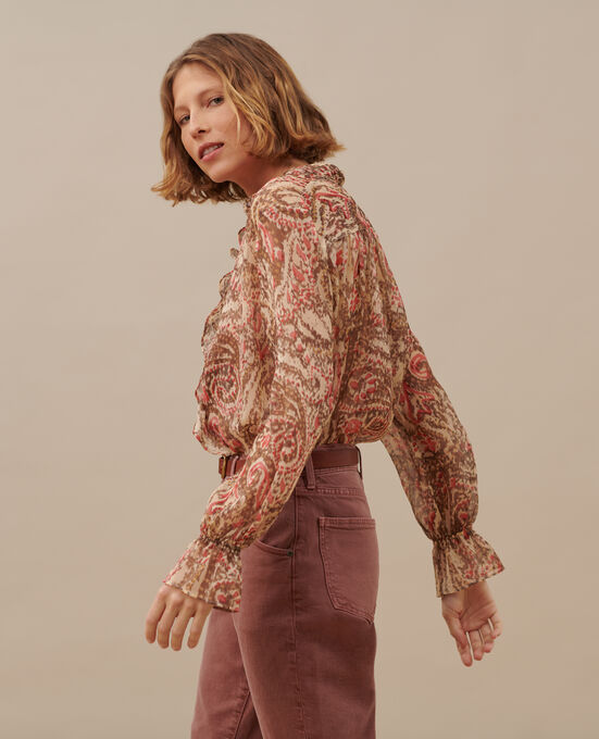 Langarmbluse A322 PRINT IKAT BEIGE